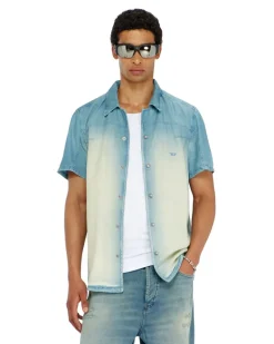 Kurzärmliges Hemd aus fließendem, überfärbtem Denim - Denimhemden - Herren - Blau