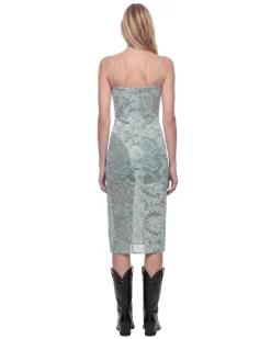Lace Midi Slip Dress Blue
