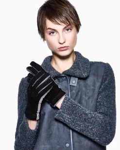 Lamm-veloursleder Handschuhe mit Kaschmirfutter New Normal Schwarz