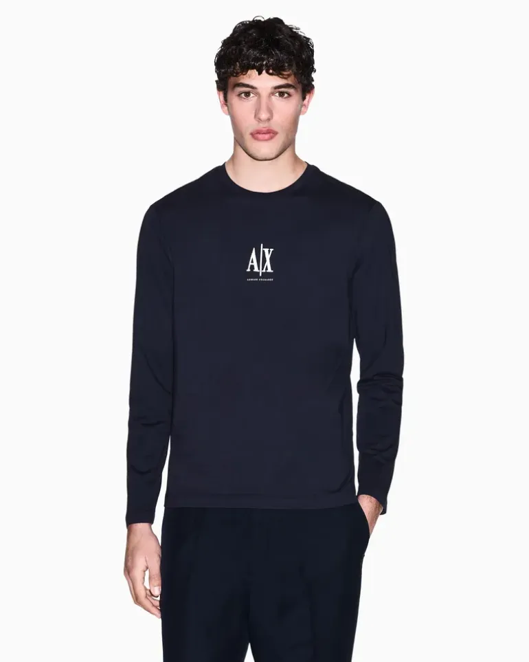 Langarmshirt aus Baumwolljersey mit Logoprint Icon Marineblau