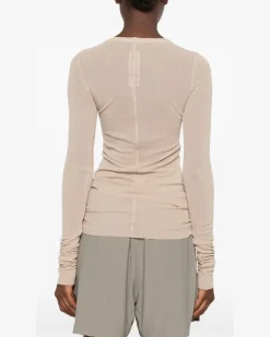 Langarmshirt aus geripptem Strick - Nude