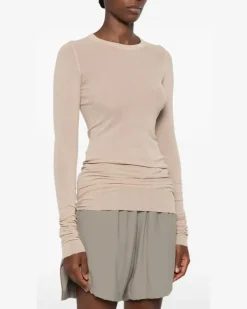 Langarmshirt aus geripptem Strick - Nude