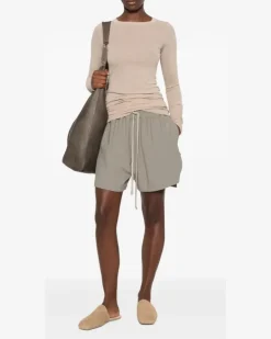 Langarmshirt aus geripptem Strick - Nude