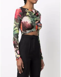 Langarmshirt mit Blumen - Grün