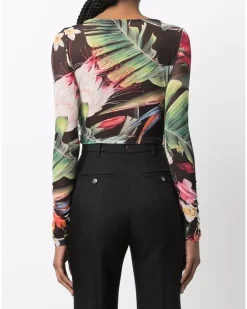 Langarmshirt mit Blumen - Grün