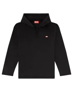 Langarmshirt mit Flanell-Kapuze - Schwarz