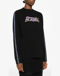 Langarmshirt mit Logo-Print - Schwarz