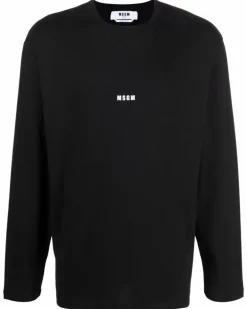Langarmshirt mit Logo-Print - Schwarz