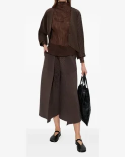 Langarmshirt mit Stehkragen - Braun