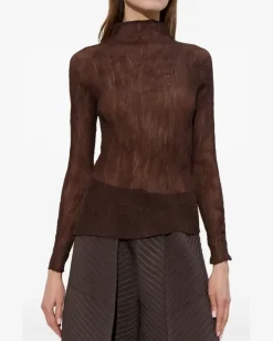 Langarmshirt mit Stehkragen - Braun