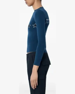 Langarmshirt mit Sternstickerei - Blau