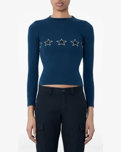 Langarmshirt mit Sternstickerei - Blau