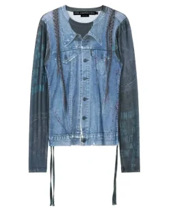 Langarmshirt mit Trompe-l'oeil-Print - Blau