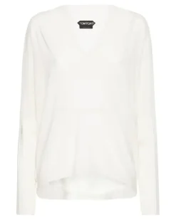 Langarmshirt mit V-Ausschnitt - Weiß