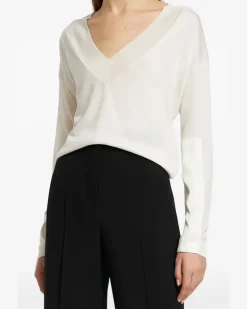 Langarmshirt mit V-Ausschnitt - Weiß