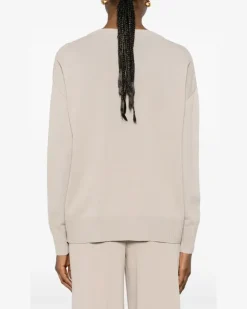 Langarmshirt mit V-Ausschnitt - Nude