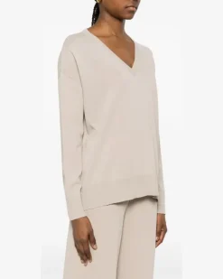 Langarmshirt mit V-Ausschnitt - Nude