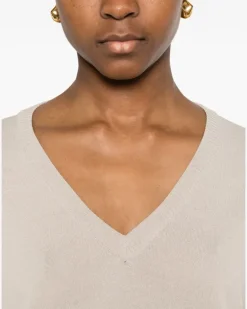 Langarmshirt mit V-Ausschnitt - Nude