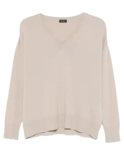 Langarmshirt mit V-Ausschnitt - Nude