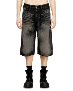 Lange Bermudashorts aus behandeltem Baumwoll-Hanf-Denim - Denim Kurze Hose - Unisex - Schwarz