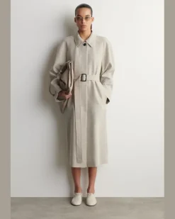 Langer Trenchcoat Aus Leinen Und Wolle Beige