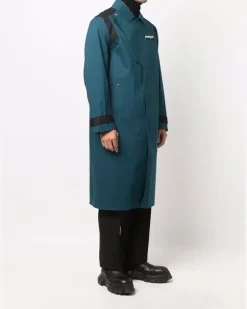 Langer Trenchcoat mit Logo-Patch - Blau