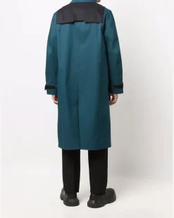 Langer Trenchcoat mit Logo-Patch - Blau