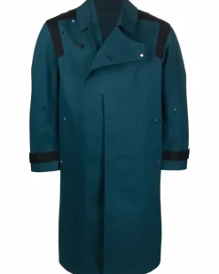 Langer Trenchcoat mit Logo-Patch - Blau