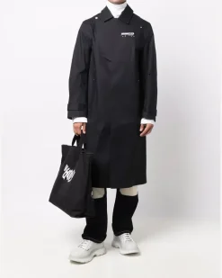 Langer Trenchcoat mit Logo-Patch - Schwarz
