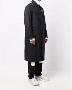 Langer Trenchcoat mit Logo-Patch - Schwarz