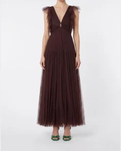Langes Tüllkleid Braun