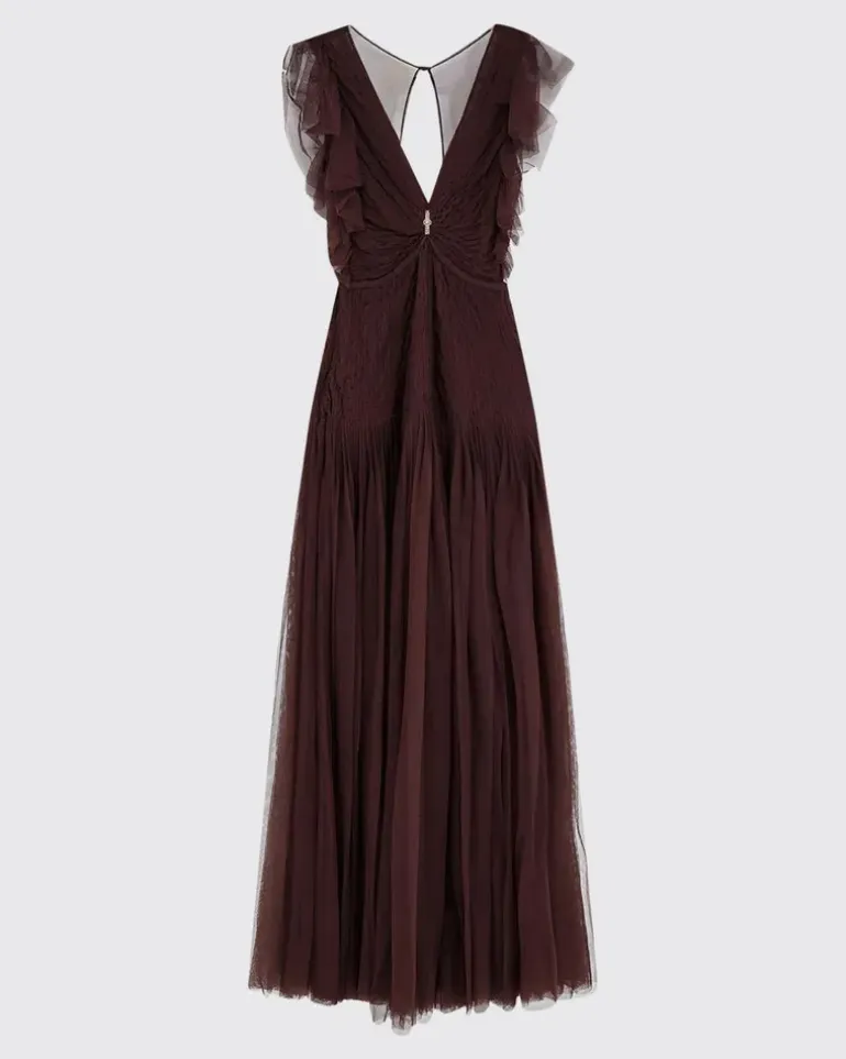 Langes Tüllkleid Braun