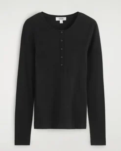 Langärmliges Henley-Oberteil Schwarz