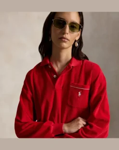 Langärmliges Poloshirt aus Frottee Red