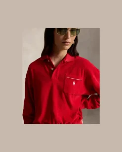Langärmliges Poloshirt aus Frottee Red