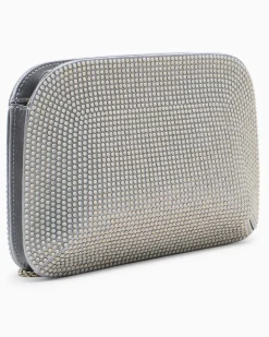 la Prima Clutch aus Satin und opalfarbenem Strass Silber