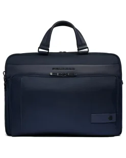 Laptoptasche mit Lederbesatz - Blau