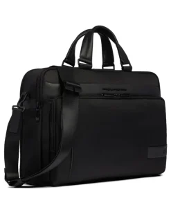 Laptoptasche mit Ledereinsätzen - Schwarz