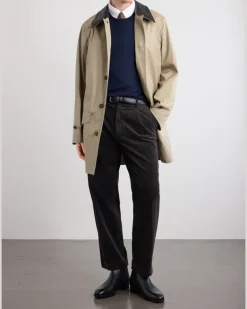 Leather-Trimmed Cotton-Gabardine Trench Coat Neutrals