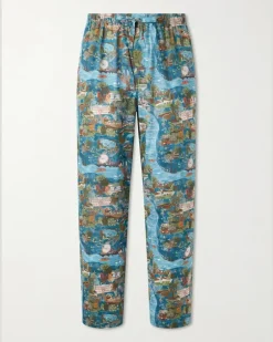 Ledbury 100 Printed Cotton Pyjama Trousers Blue