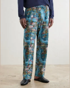 Ledbury 100 Printed Cotton Pyjama Trousers Blue