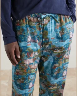Ledbury 100 Printed Cotton Pyjama Trousers Blue