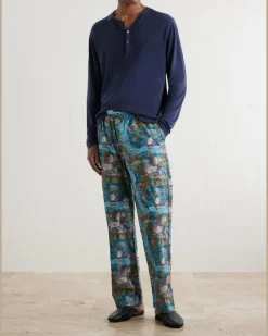 Ledbury 100 Printed Cotton Pyjama Trousers Blue