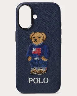 Lederetui für iPhone 17 mit Polo Bear Blue