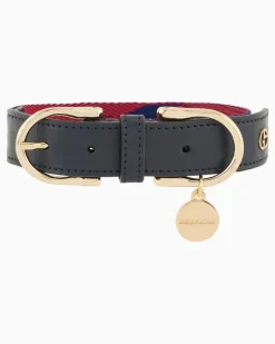 Lederhalsband mit Ikat-Druck innen und Anhänger Poldo Gemustert