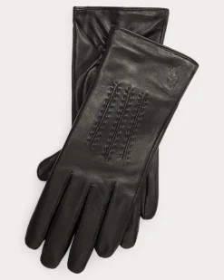Lederhandschuhe mit Ziernähten Black