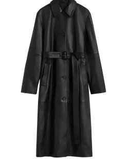 Ledermantel mit Gürtel Black