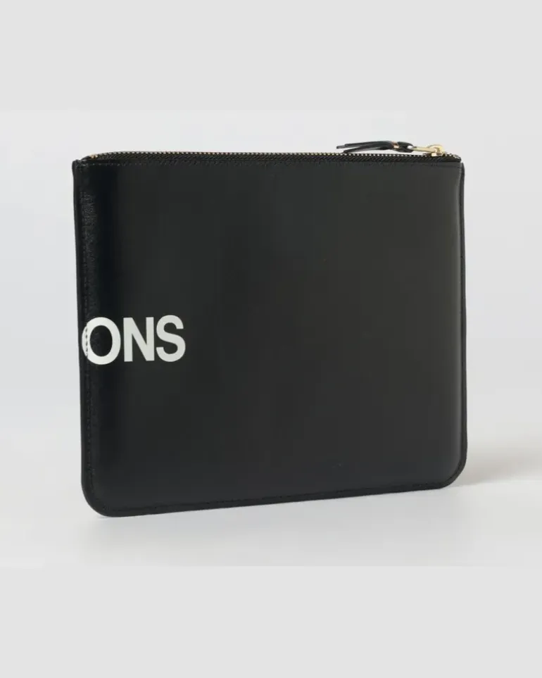 Lederpouch mit Logoprint Schwarz