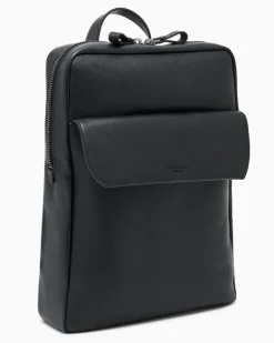 Lederrucksack mit Frontklappe und verstellbaren Trägern Schwarz