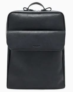 Lederrucksack mit Frontklappe und verstellbaren Trägern Schwarz